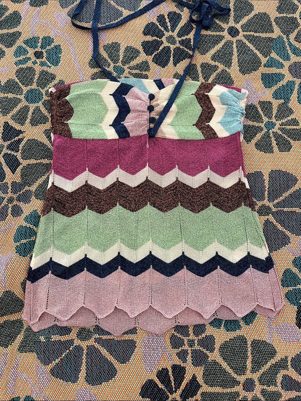 Missoni Vintage Multicolor Chevron Off-Shoulder Metallic Knit Top